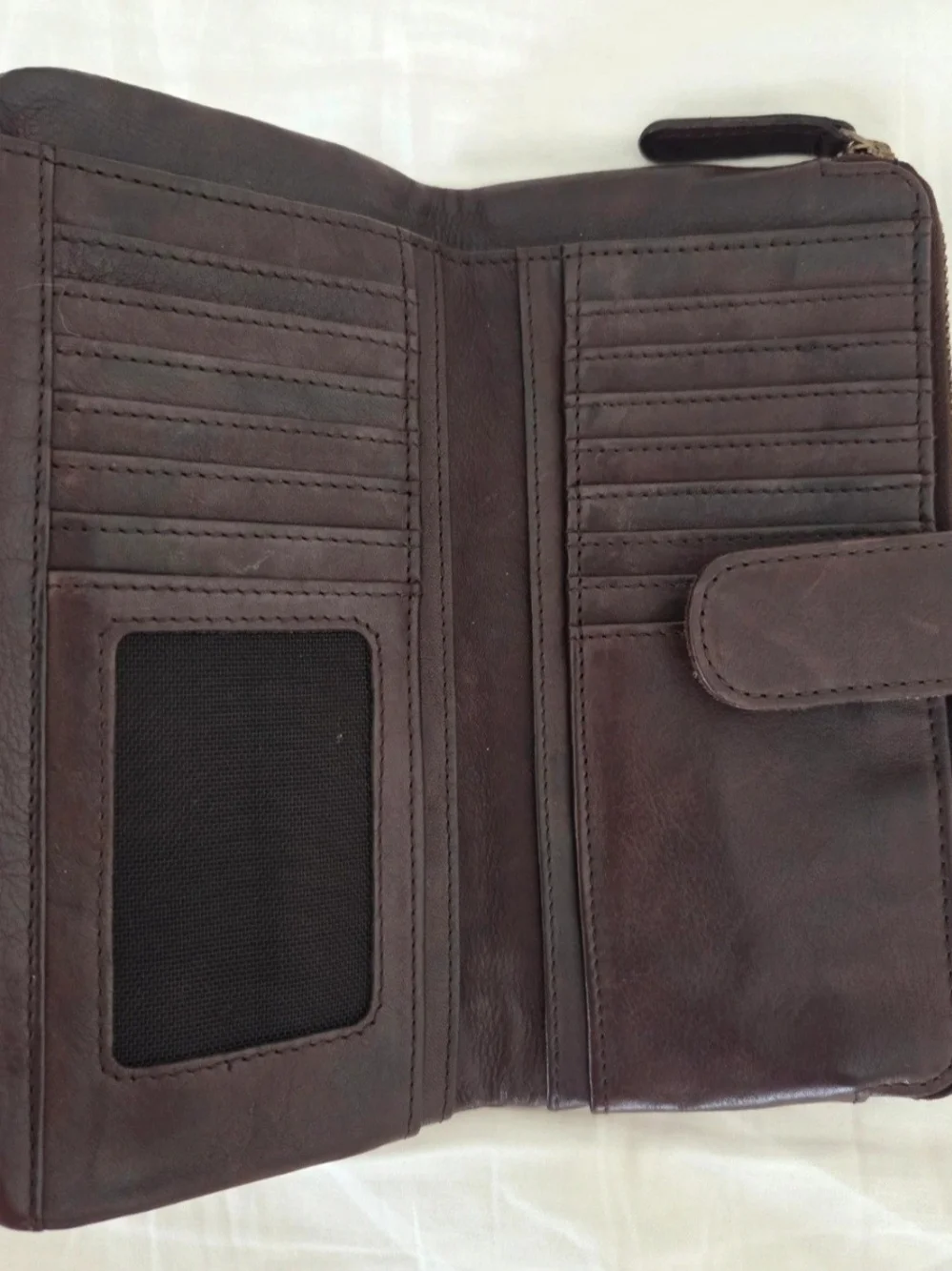 Women’s Brown Leather Zip Wallet with Decorative Studs
